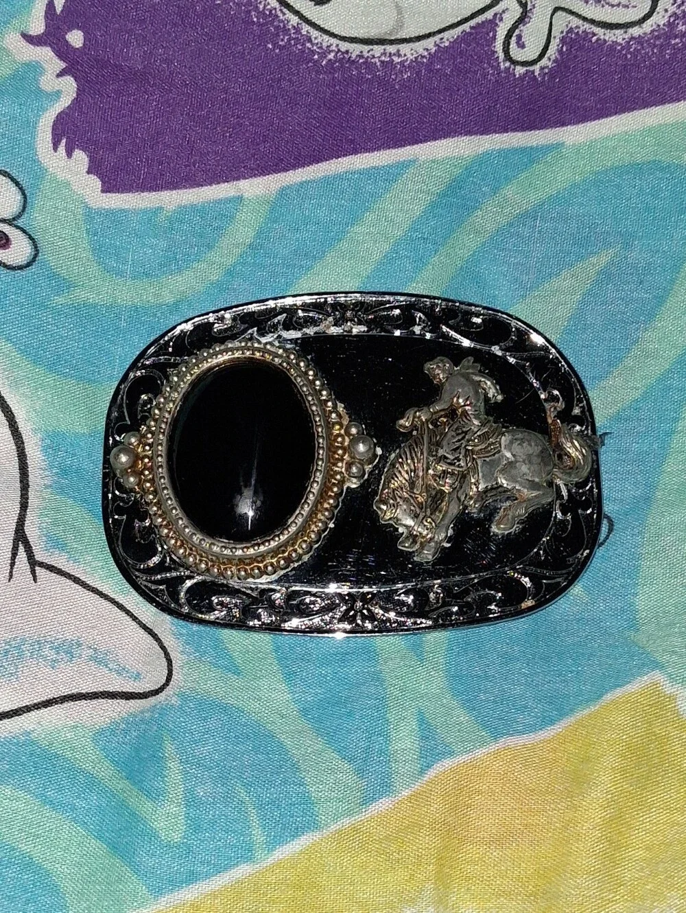 80s Black Stone Vintage Cowboy Western Belt Buckle